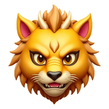 Clash of Clans aesthetic: Cinematic fierce Beast Emoji, rendered in a 3D vector-style similar to standard emojis with minimal shading and bold, simplified shapes. A compact, isometric mythical creature with wild, majestic features and fierce yet endearing eyes, softly glowing with a primal enchanted charm. Simplified yet unmistakably iconic, highly detailed and consistent, glowing with a soft radiant shine and high polish. Stylized with a touch of mythical wildness and a soft glowing outline, capturing the essence of a legendary beast with a friendly, playful allure! sticker