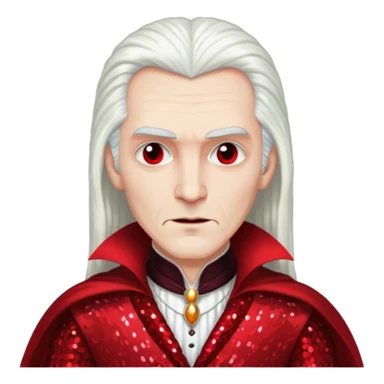 Dracula with long white hair, red sequin outfit sticker