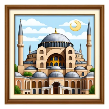 Cinematic Realistic Hagia Sophia Landmark Emoji, depicted with the majestic historic architecture rendered with intricate detail and dramatic, timeless lighting. sticker