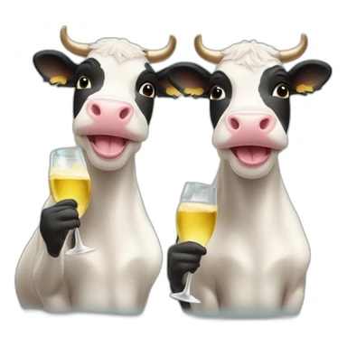 Three cute smiley cows drinking champagne sticker