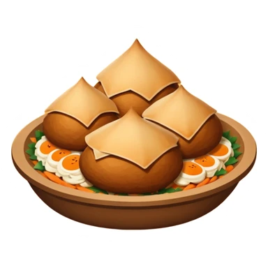 Uzbek cuisine humanless avatar in bright illustration. Classic dishes like plov and samsa, warm golden and earthy tones, simple shapes, flat design, high contrast, friendly and appetizing. sticker