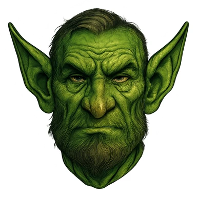 face with green goblin ears, digital illustration sticker