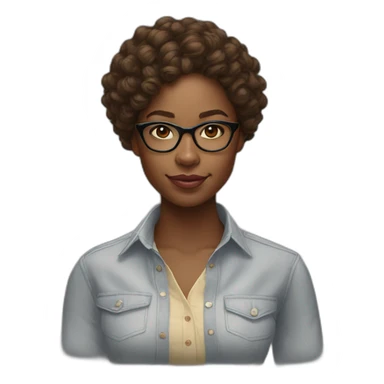 young black woman software engineer with eyeglasses with curly brown hair with ralph lauren shirt sticker