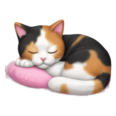 calico cat sleeping on a pink pillow sticker