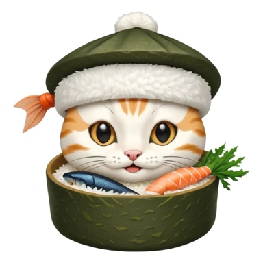 happy cat wearing a hat made out of sushi sticker