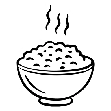 A hand-drawn bowl filled with steaming orange rice, simple design with clear outlines sticker