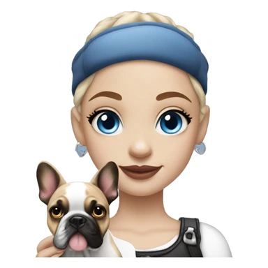  Girl light-skinned and fair-haired blue eyes dancer with a French bulldog merle puppy sticker
