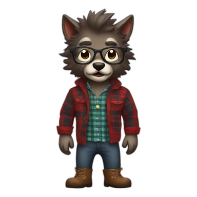 werewolf with glasses and plaid shirt and boots sticker