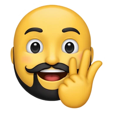 rounded yellow emoji face with a black beard, mouth facing to the side, raising one eyebrow, making a 'no' gesture with its hand sticker