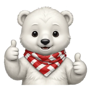 baby Polar Bear, smiling, thumbs up, wearing red Checkered Triangle scarf sticker