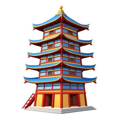Dong minority drum tower wooden building, simplified emoji style with bold outlines and bright colors, cartoon style traditional wooden tower sticker