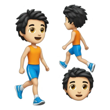 running man，black hair，blue short and shirt, full body，front view sticker