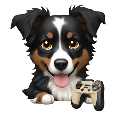 Small black australian shepherd dog with beige video game controller  sticker