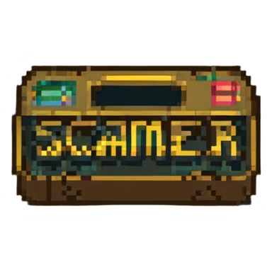 pixel art logo featuring the word 'scammer' integrated into the design, with 'ORO' as the main logo element sticker