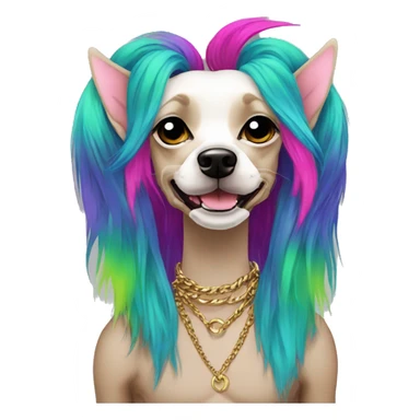 Punk Chinese crested dog neon rainbow hair gold chain punk piercings tattoos punk ear piercings sticker