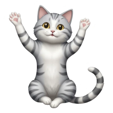 grey and white cat doing a big long stretch reaching up into the air sticker