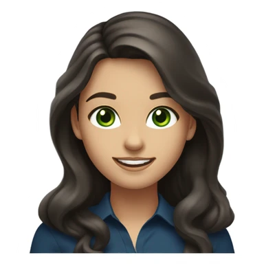 a brunette with long hair and green eyes in a dark blue blouse smiles sweetly sticker