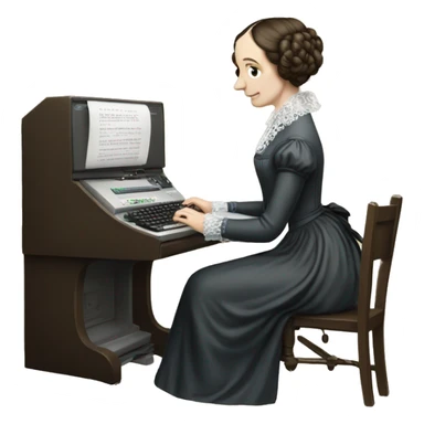 historical figure Ada Lovelace typing on a computer keyboard sticker