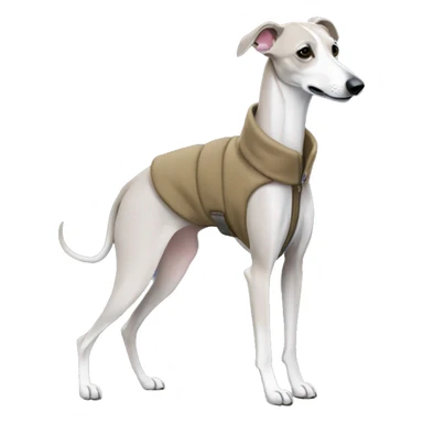 Whippet wearing a coat sticker