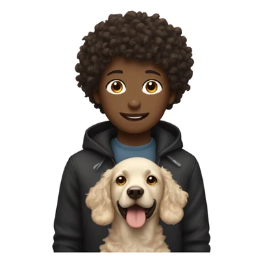 A curly haired boy and a black Labrador sticker
