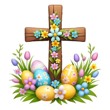 Easter cross decorated with spring flowers and Easter eggs sticker