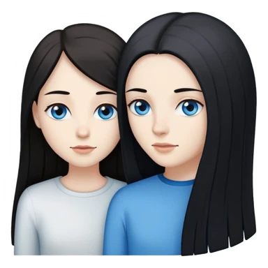 Lesbian couple with white skin. One with long straight black hair. One with long straight brown hair. Both with blue eyes. sticker