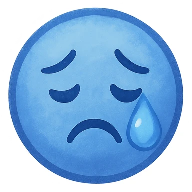 sad face blue color theme with teardrop sticker
