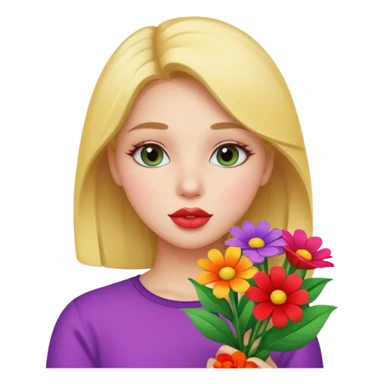 kissy face holding flowers sticker