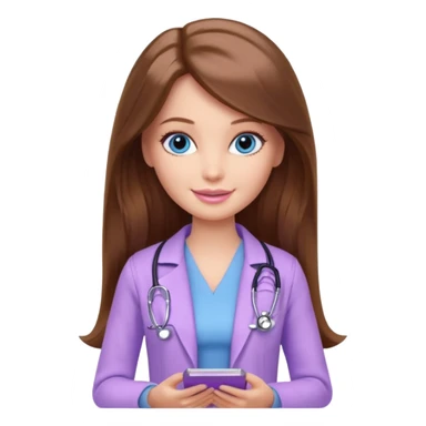 beautiful barbie girl with long brown hair, blue eyes and wearing light purple clothes watching doctor who sticker