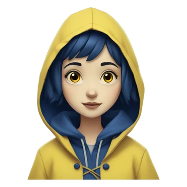 Coraline in yellow raincoat cute girl dark blue short hair lolita sticker