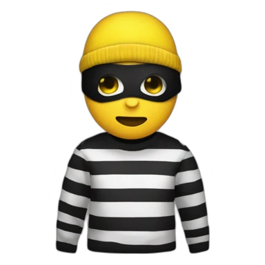 robber yellow person with a black beanie and a long sleeved white and black horizontally striped t-shirt and a black eye mask and a bag of money in their left shoulder sticker