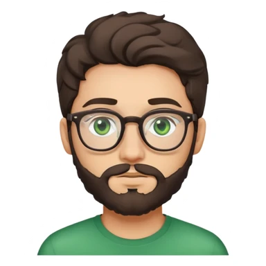 young man with dark slightly curled hair wearing glasses with green eyes and light beard sticker