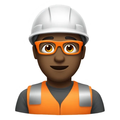 Young man with safety orange helmet, glases and earplugs sticker