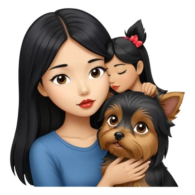 A beautiful Asian girl with long black kissing her yorkshire terrier sticker