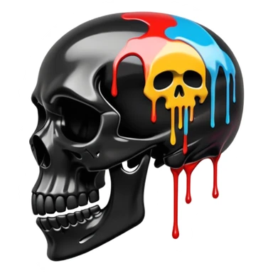 glossy black skull with street style colorful graffiti drips and iconic sports brand logos, side profile sticker