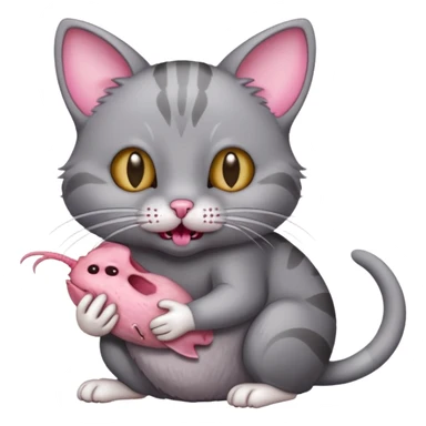 A cat with a gray dead mouse in its mouth sticker