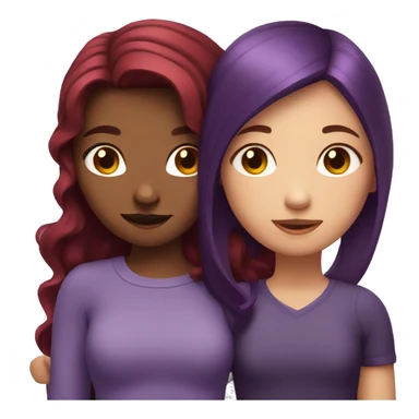 girl with dark red hair hugging a girl with dark purple hair  sticker