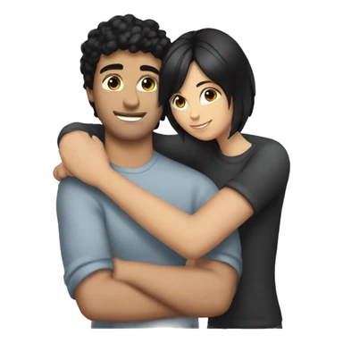 girl with Black hair  and brunette guy hug sticker