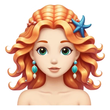 mermaid with seashells in hair, starfish earrings sticker
