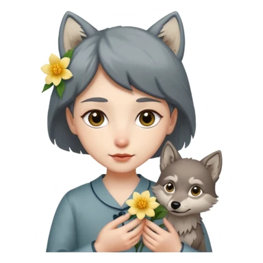 a flower in hand that holds the wolf sticker