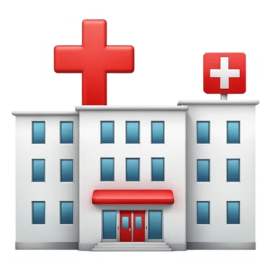 A hospital building with a large red +. In PNG format. sticker