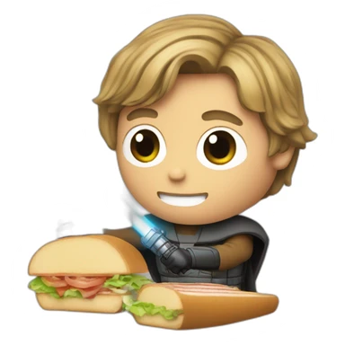 Luke Skywalker cuting sandwich with lightsaber sticker