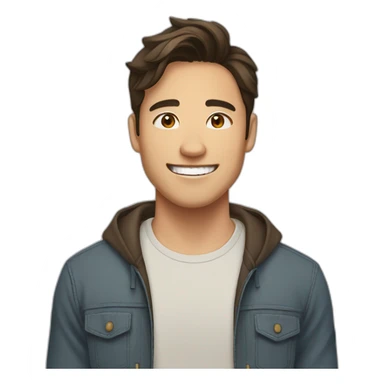 guy with brown hair, medium length hair, in his 20s, filipino, smiling,  sticker