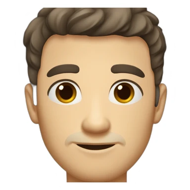 Caucasian man with short dark hair, brown eyes, big nose, sticker