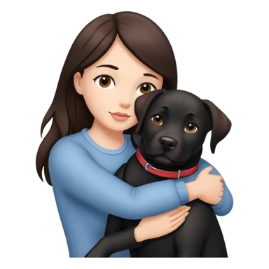 Brunette hugging a black labrador/american staffordshire dog sticker