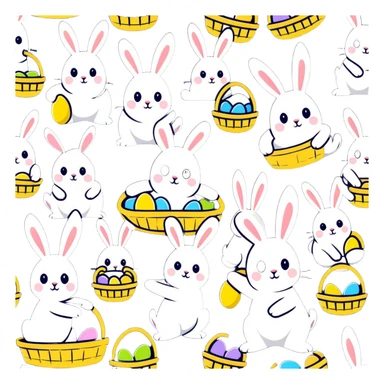 Group of Easter bunnies with Easter baskets full of eggs sticker