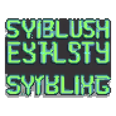 Text saying SYBILRUSH in pixelated style sticker