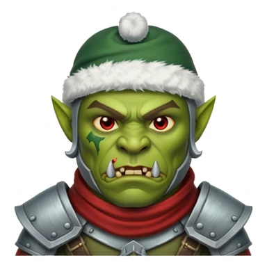 Fantasy Christmas orc legion soldier icon, iron tundra army theme, heavy winter armor, disciplined brutal look, cold steel color palette, emoji portrait, male/female variant
 sticker