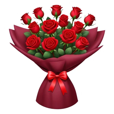 Bouquet of red roses in a burgundy package sticker