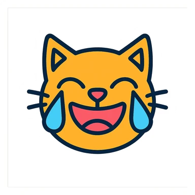 cat laughing and crying at the same time, expressive face, color outline icon style sticker
